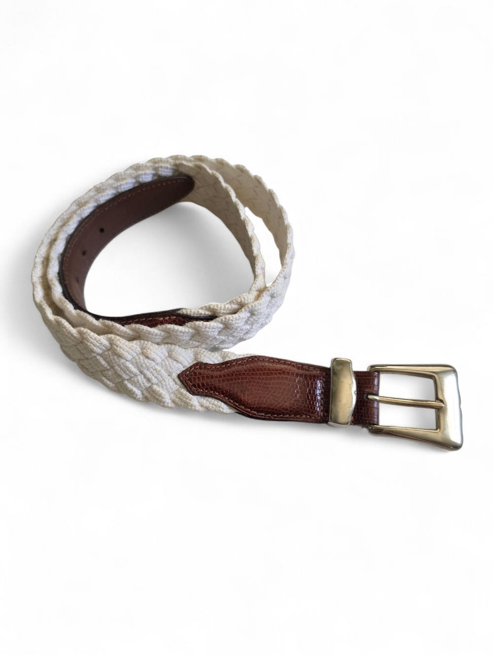 Vintage Genuine Lizard Leather Woven Stretch Belt Made in USA 41”